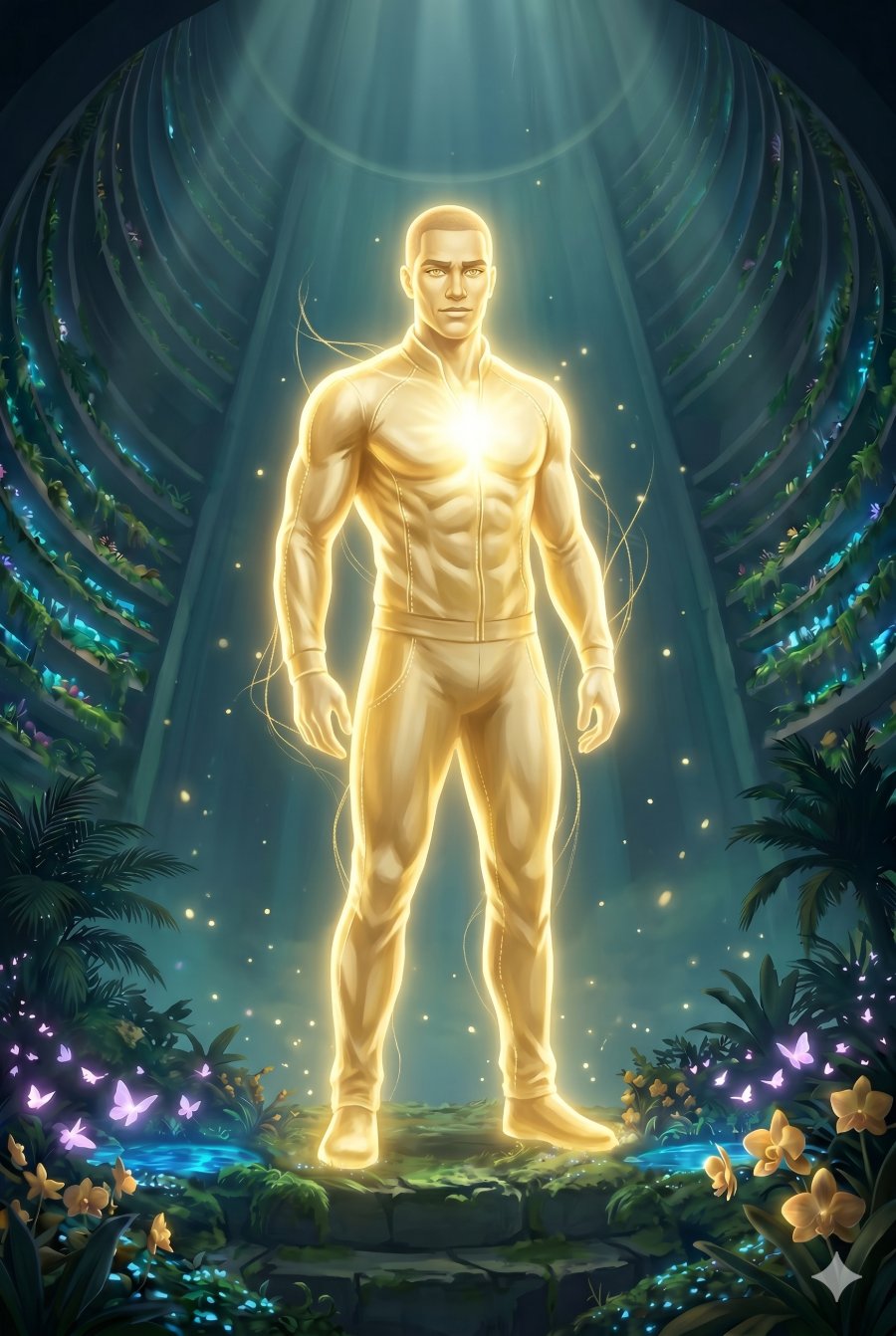 The Golden Calderon, Goldie — a radiant golden light-being