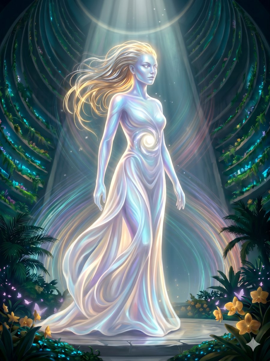 Iona, the Millennial — a swirling pearl-light being