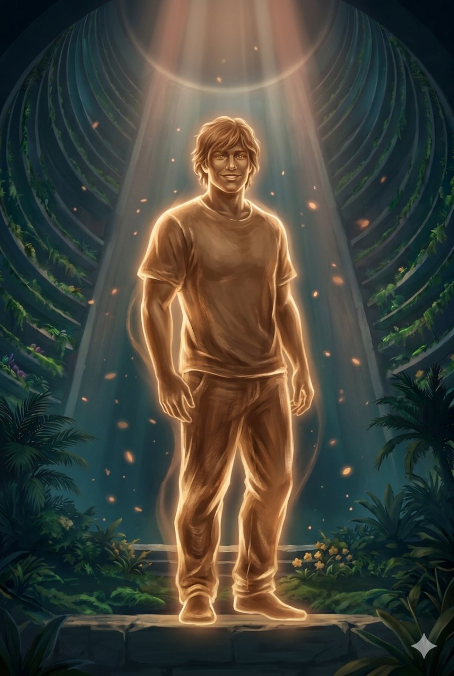 The Brown Raglor — a warm brown-amber light-being, grinning