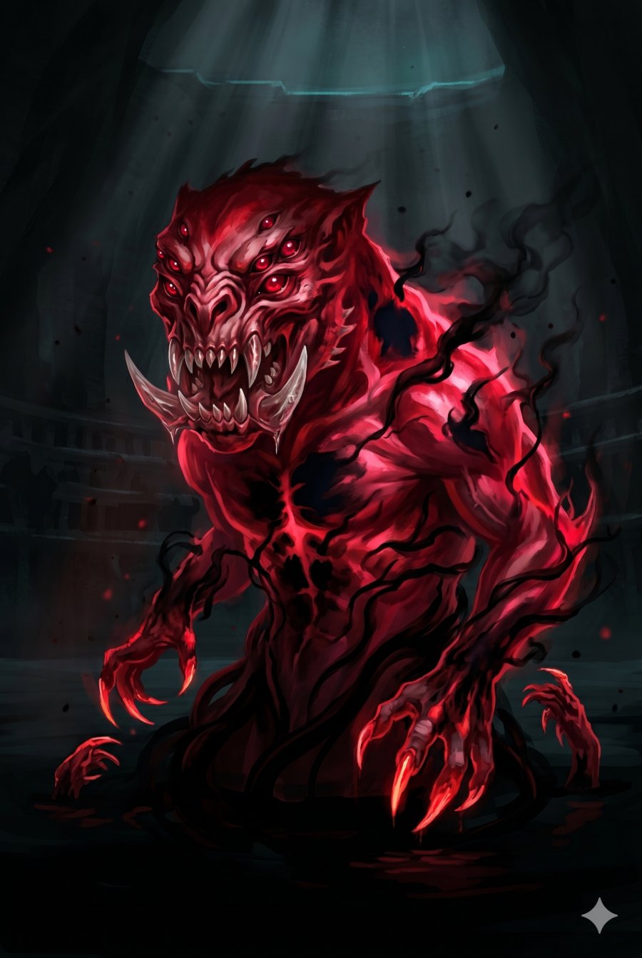 The Red Endlai — a crimson monster rising from the black water